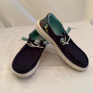 Hey Dude Wendy Funk Garden Soiree canvas slip on shoes Navy Women's Size 7M